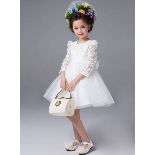 Robe blanche de Cérémonie Fille Demoiselle d&#039;honneur 100-140cm 