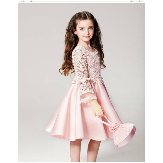 Baby flower girl long sleeve pink formal dress 