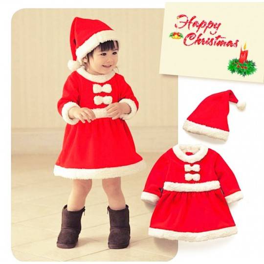 Completino Costume Babbo Natale Bambina 80cm - 95cm
