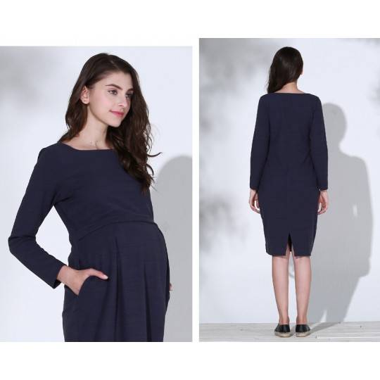 Maternity and nursing long sleeve dress with boat neck