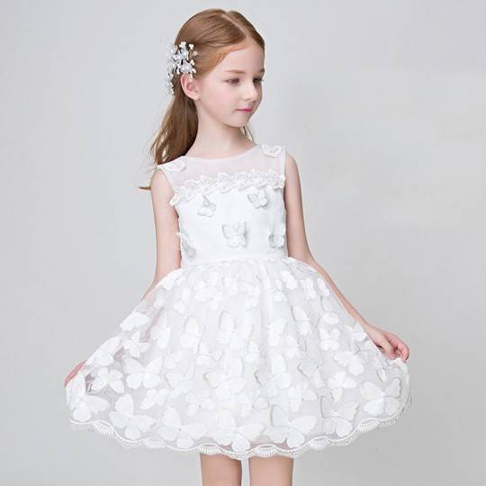 Flower girl formal dress white colour with butterflies 90-100cm