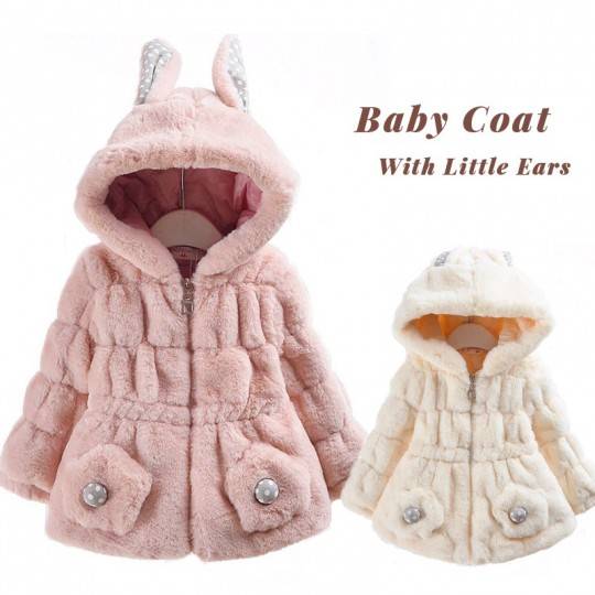 Manteau rose pour petite fille avec capuche et oreilles