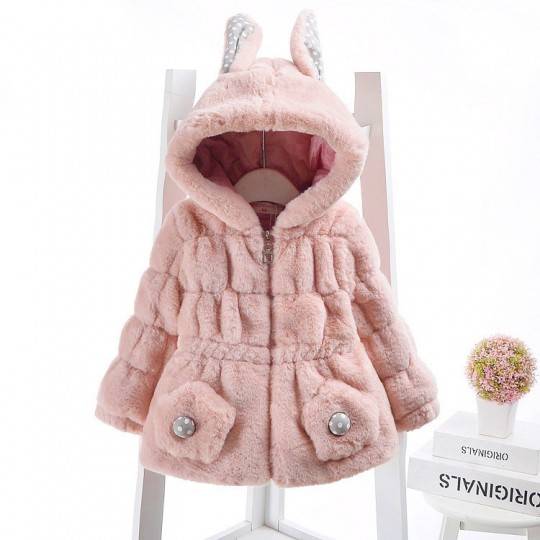 Manteau rose pour petite fille avec capuche et oreilles