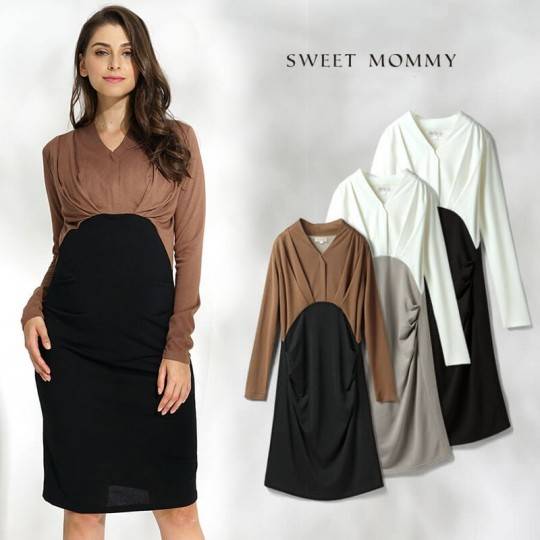 Maternity and nursing long sleeve dress