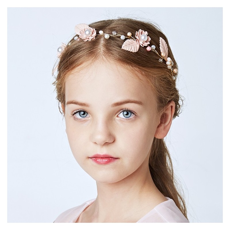 Decorated pink little girl headband  for ceremonies