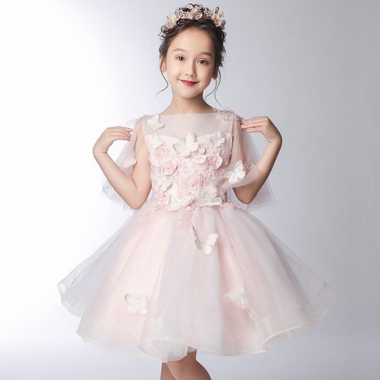 Flower girl formal dress 3/4 sleeves pink 110-160 cm