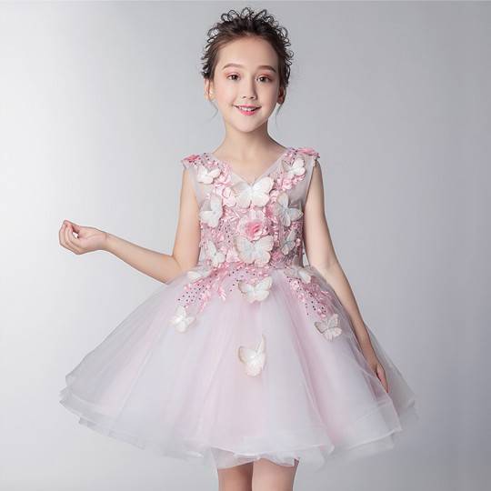 Flower girl pink formal dress 100-160 cm