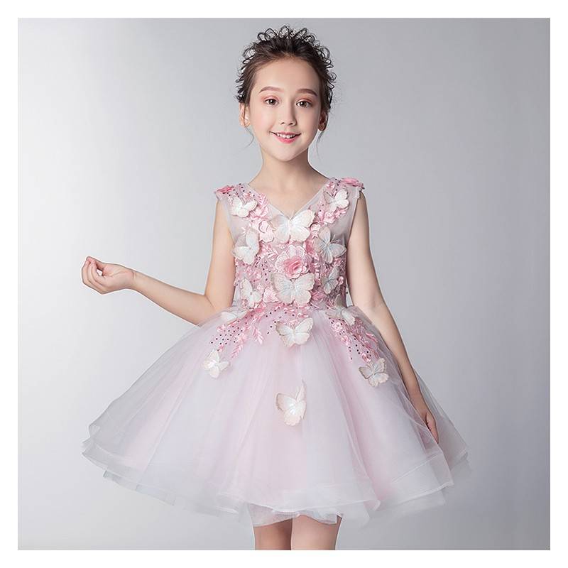 Flower girl pink formal dress 100-160 cm