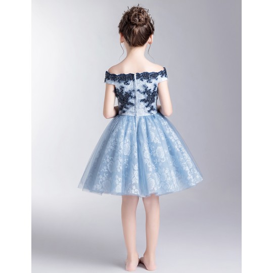 Robe bleu clair de cérémonie fille demoiselle d&#039;honneur 100-160cm