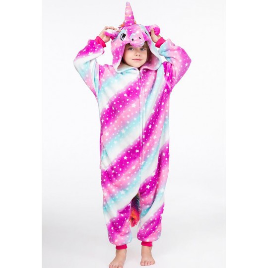 Costume pyjama d'unicorne rainbow 4-12 ans