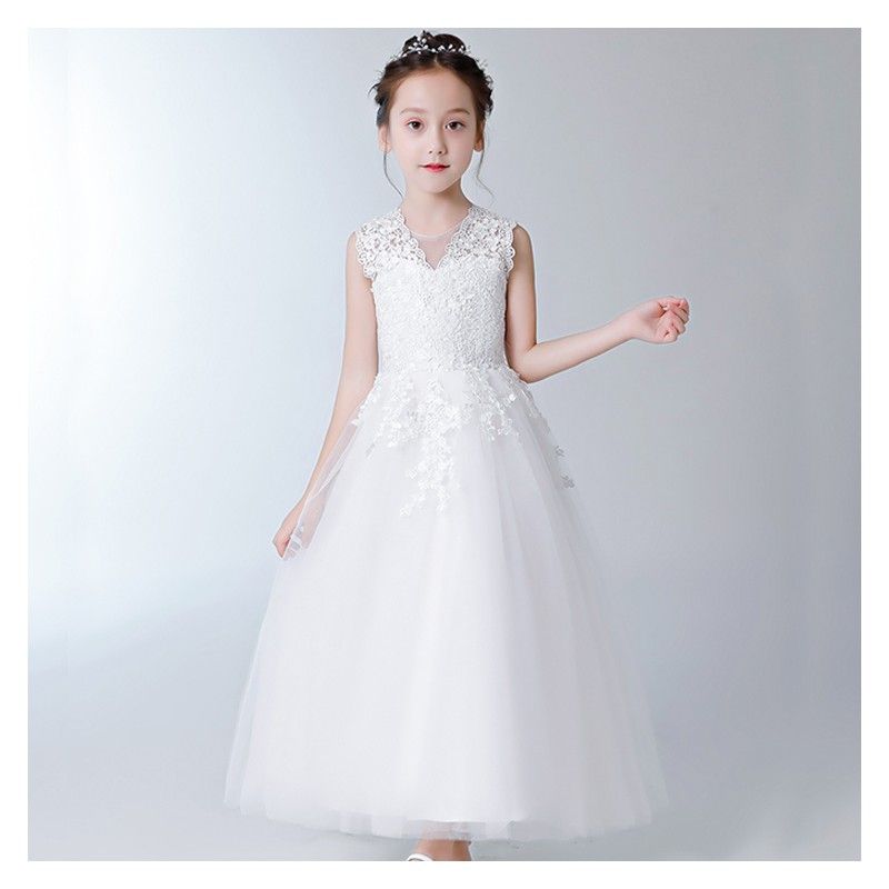 Robe blanc de cérémonie fille-demoiselle 100-160cm