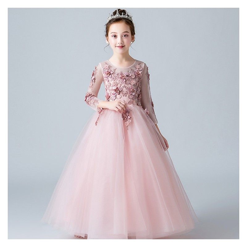 Flower girl formal dress pink 100-160cm