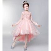 Flower girl formal dress long sleeves light pink 110-160cm