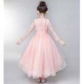 Flower girl formal dress long sleeves light pink 110-160cm