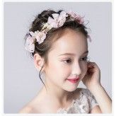 Decorated pink flowers little girl headband  for ceremonies