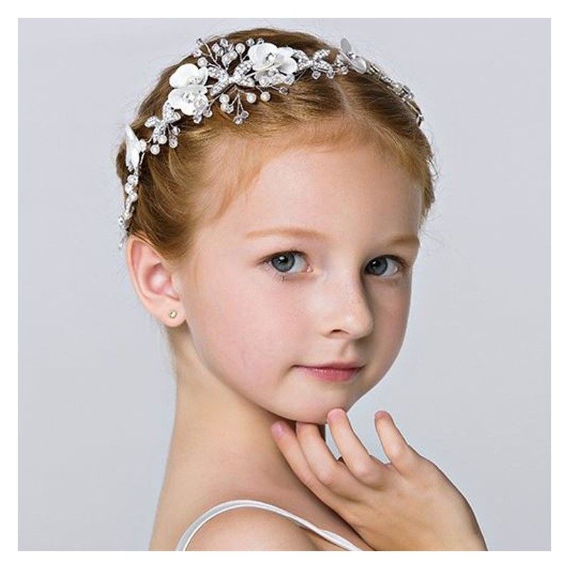 Headband with white flowers and butterflies