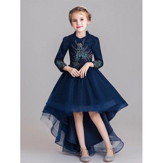 Robe de soirée à manches longues pour fille, bleu 100-160cm